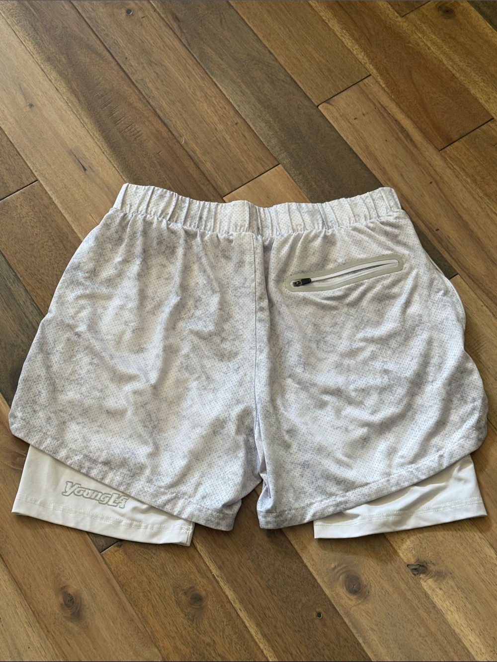 YoungLA Light Gray Men's Athletic Double-Layer Running Shorts - Picture 2 of 6